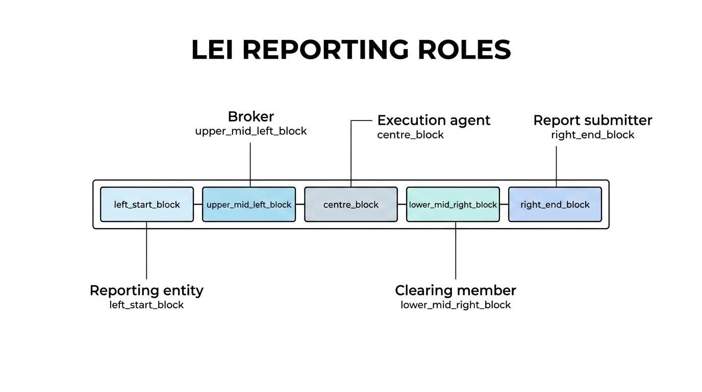 Labeled diagram of the ASIC derivative reporting chain showing roles such as reporting entity, counterparty, broker, execution agent, clearing member, central counterparty and report submitting entity.