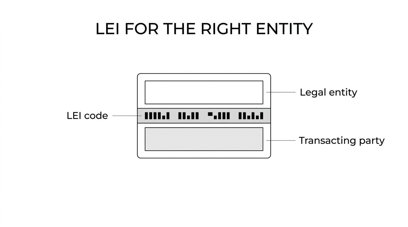 Diagram of a family office structure showing a trust, corporate trustee, fund vehicle, and the legal entity that should hold the LEI for transactions.
