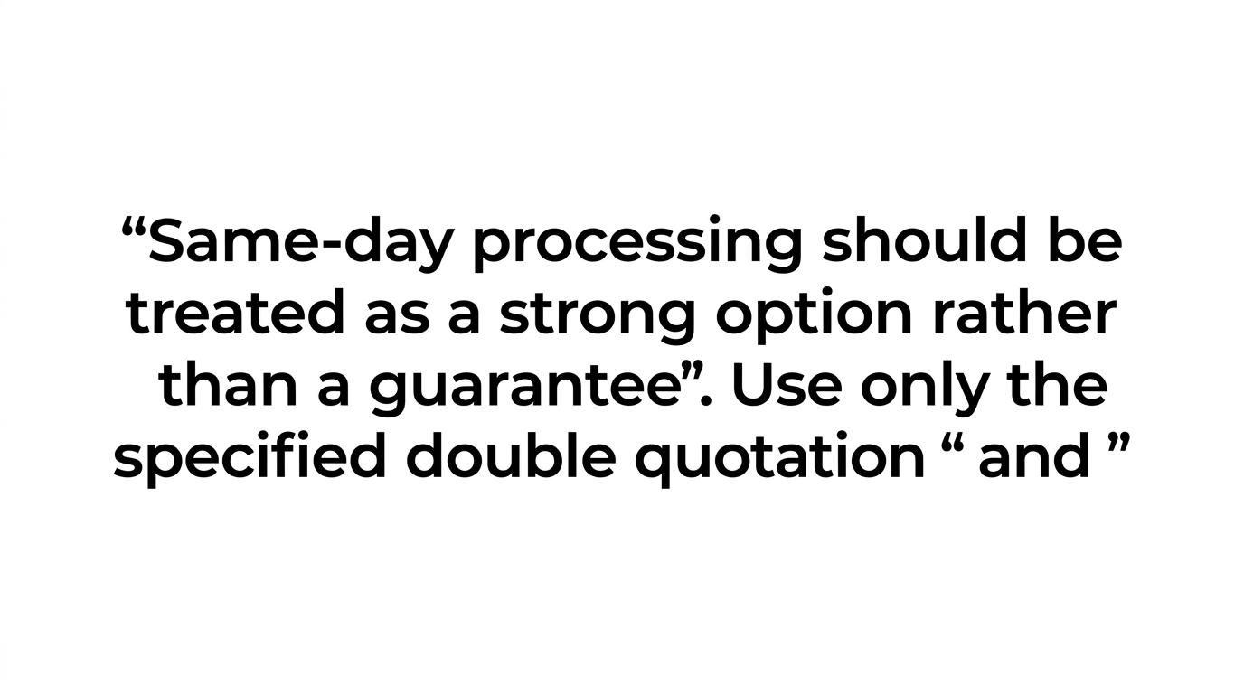 Highlighted quote emphasizing that same-day LEI processing is a strong option, not a guarantee.