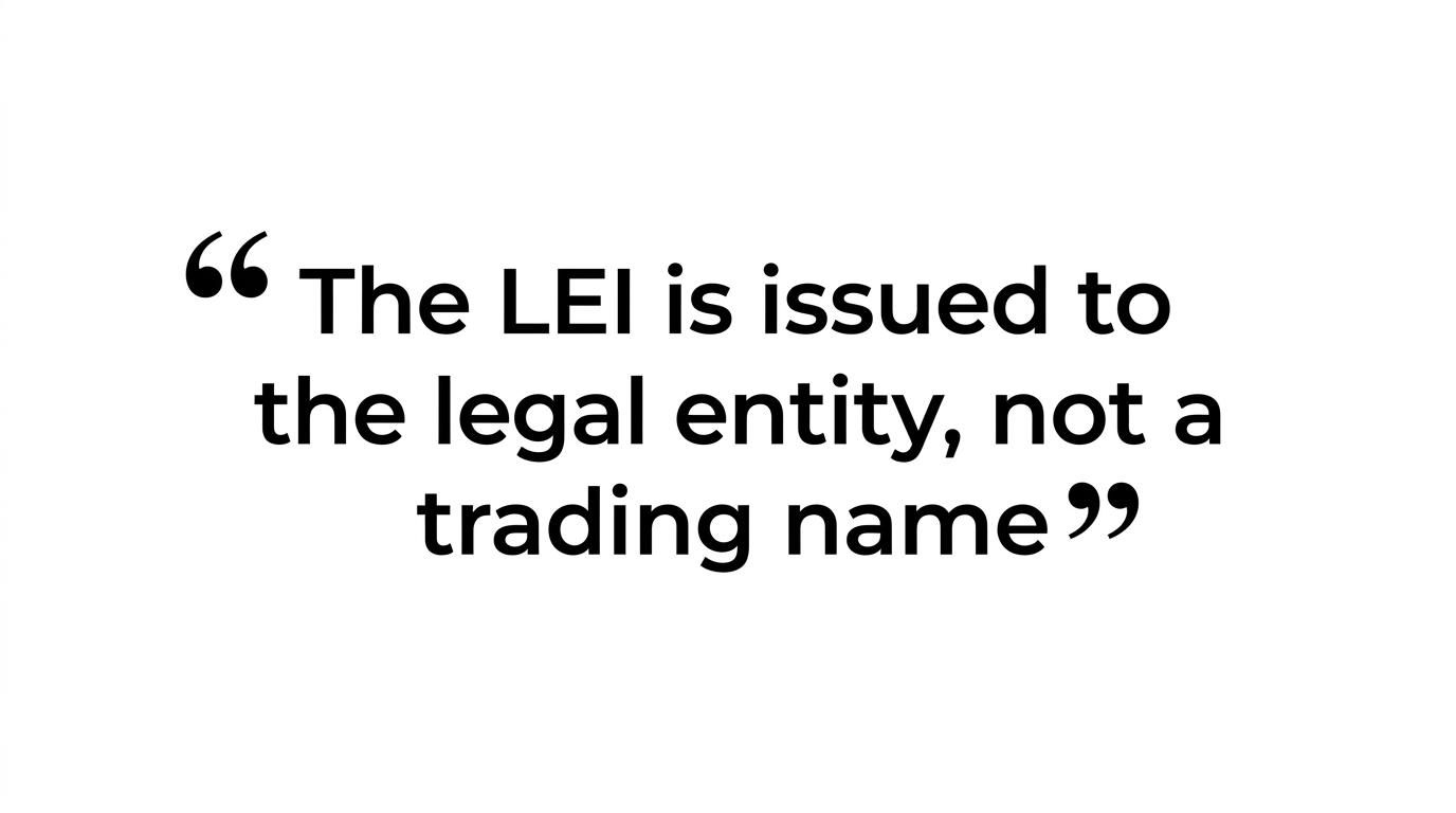 A highlighted quote stating that the LEI is issued to the legal entity itself.